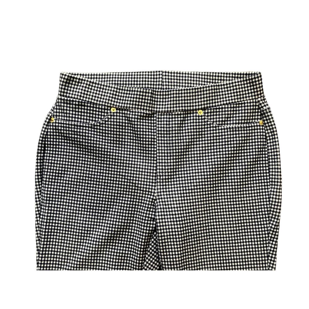 Michael Kors Womens Navy/White Checkered Skinny Pull-On High-Rise Pants | Size L - Picture 3 of 10